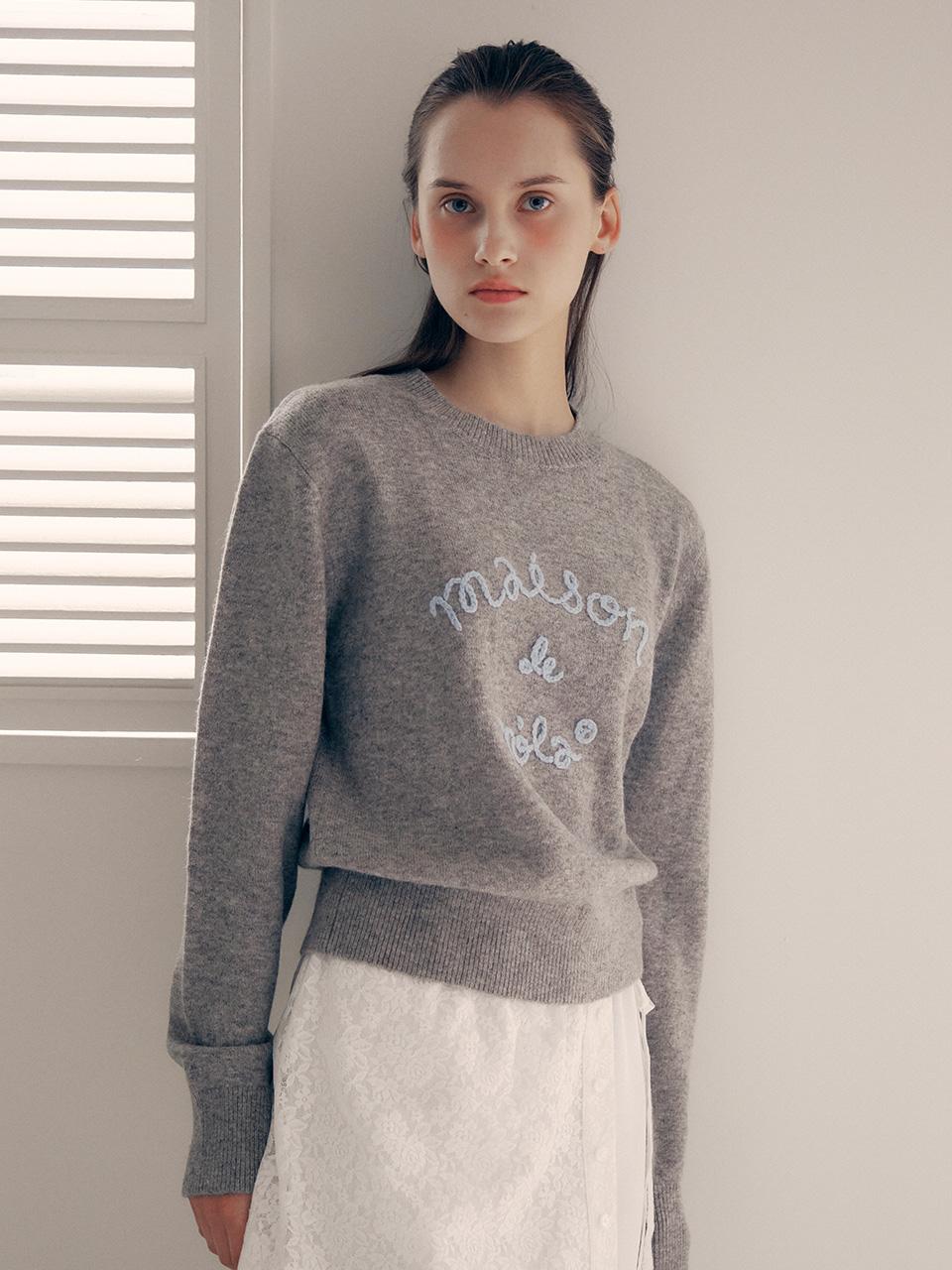 MAISON DE ROLA EMBROIDERY KNIT GRAY