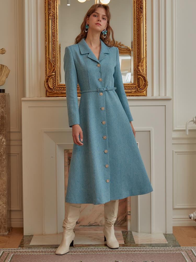 [쥴리앤칼라] 22FW 칼라62 이도 퀸 롱 트위드 원피스 블루