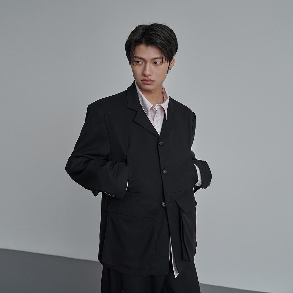 Modular Detachable Cargo 3-Button Jacket Black