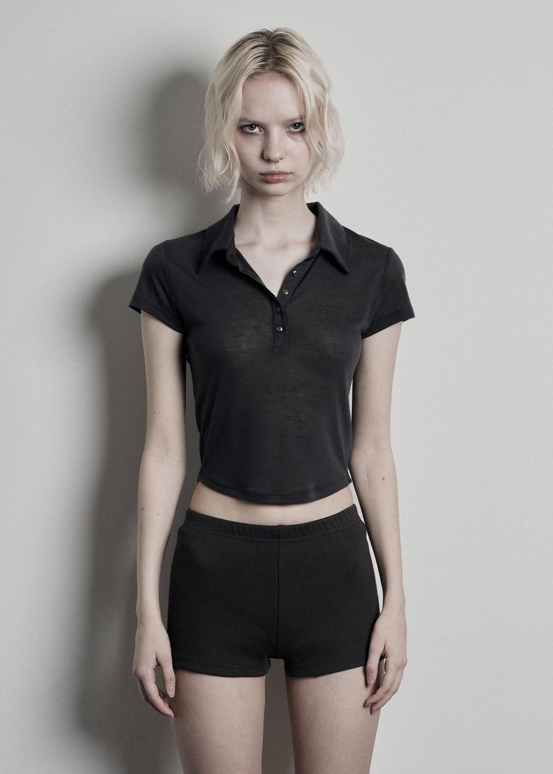 BASIC HALF COLLAR SHIRTS, ASH KHAKI