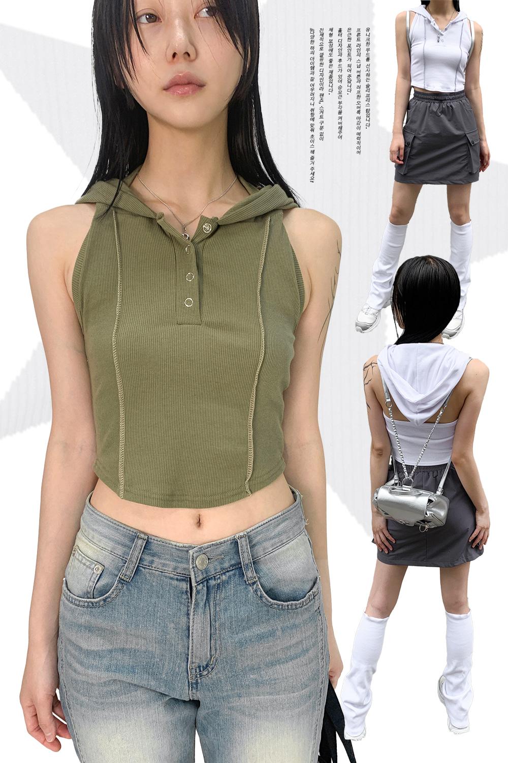 elle hood sleeveless top (4colors)