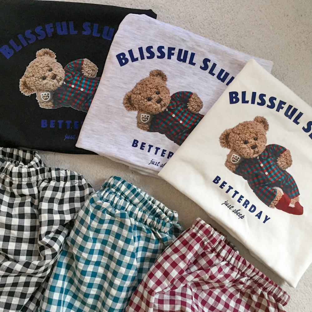 ❤️당일출고❤️ 자체제작 빅사이즈 커플 잠옷 곰돌이 긴팔티 파자마 세트 우정티