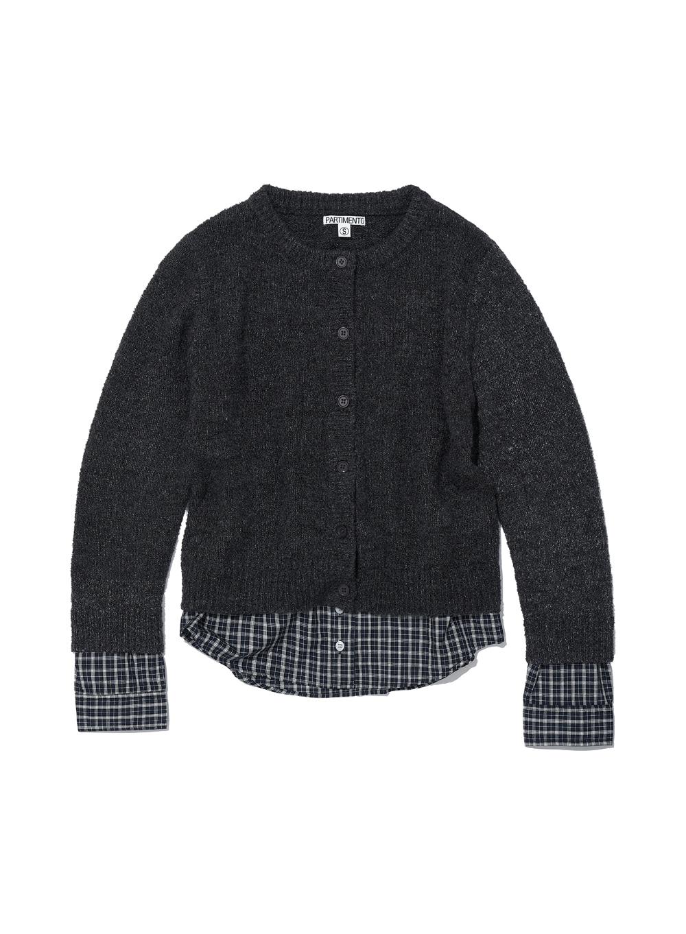 [WOMEN] BOUCLE SHIRT-HEM LAYERED CARDIGAN_CHARCOAL MELANGE