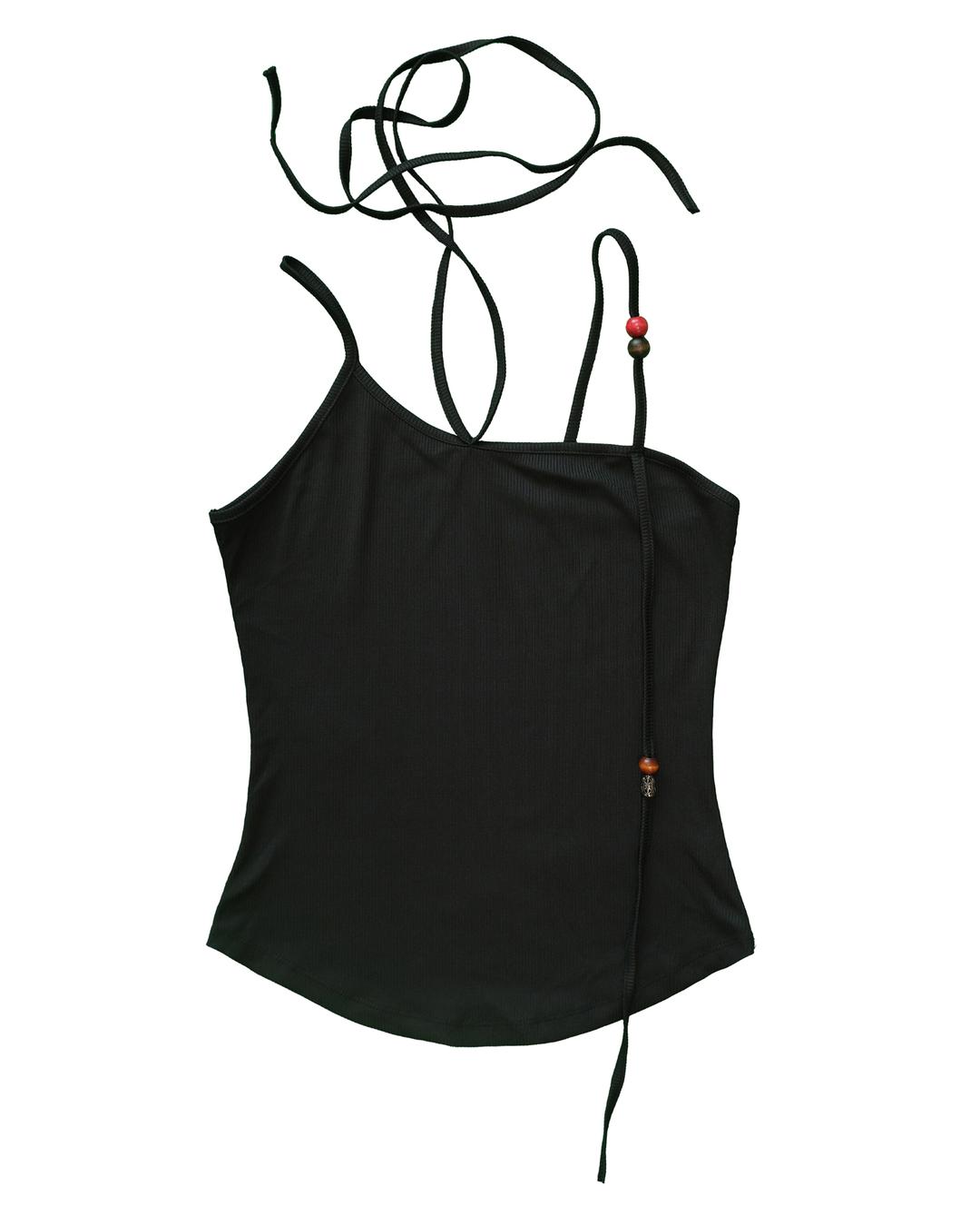 MY WOOD - CUT SLEEVELESS SHIRT ( BLACK )