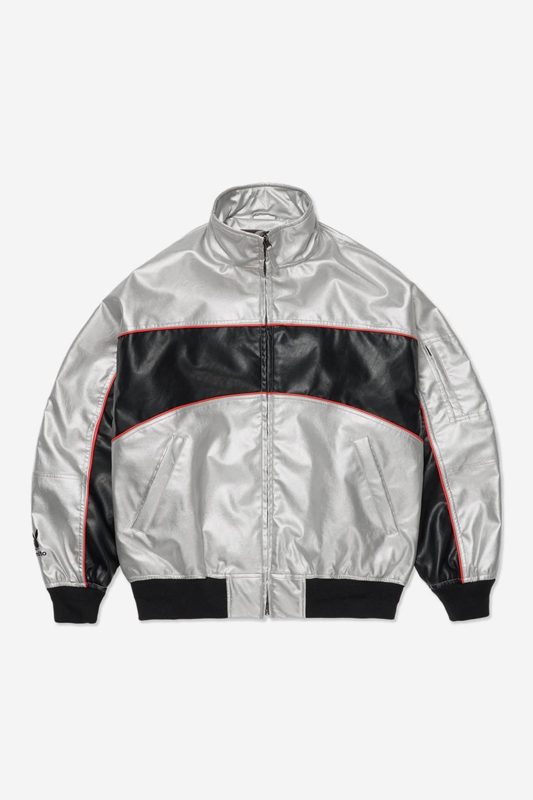 [PLAYBOY x DIMITO] BLOCK FAUX LEATHER JACKET METAL GREY