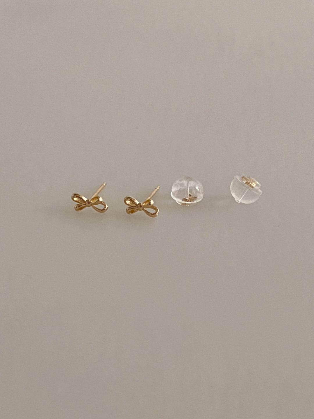 14K 골드 미니 더블 리본 귀걸이 두줄