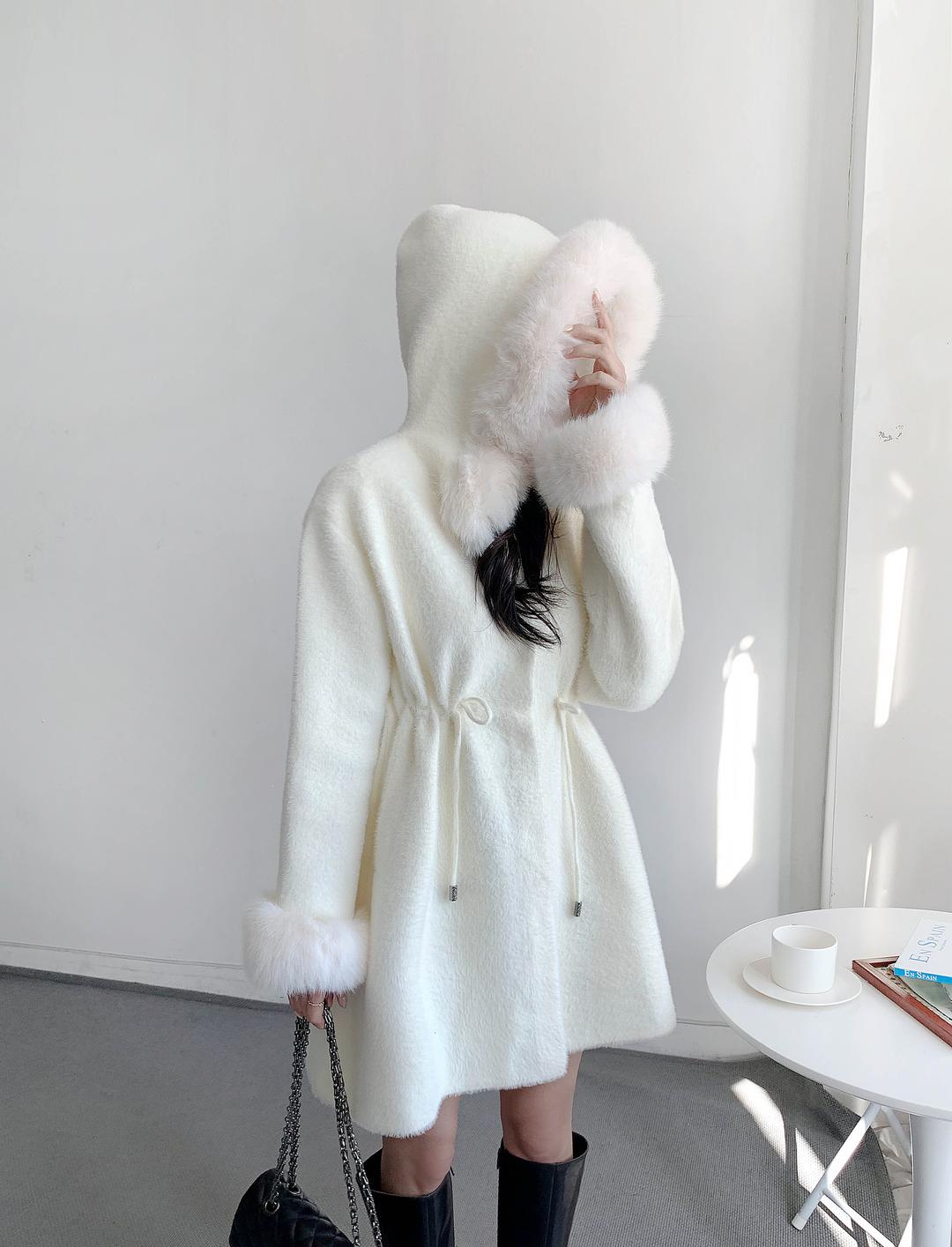 [무료배송] 폭스후드퍼 스트링 니트코트(2col)