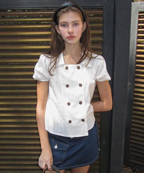 버드 체크 플레어 블라우스 ( 화이트 )