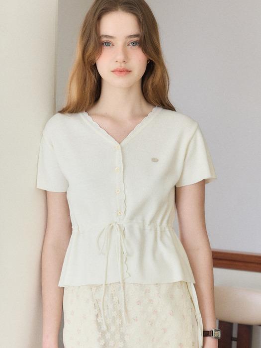 V-neck Waist String Cardigan - Ivory