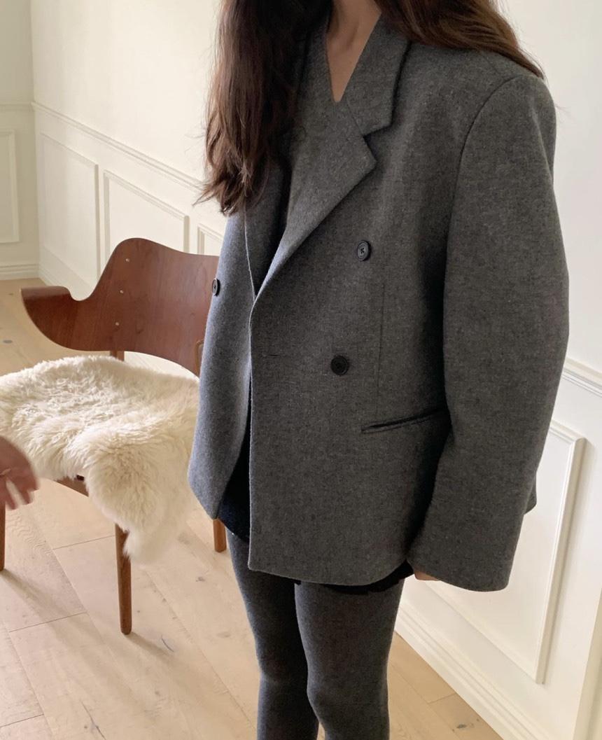 리에뜨 riette 메르 더블 자켓, 울자켓 오버핏 자켓 겨울 하객룩 자켓, 팬츠 셋업 가능 2color