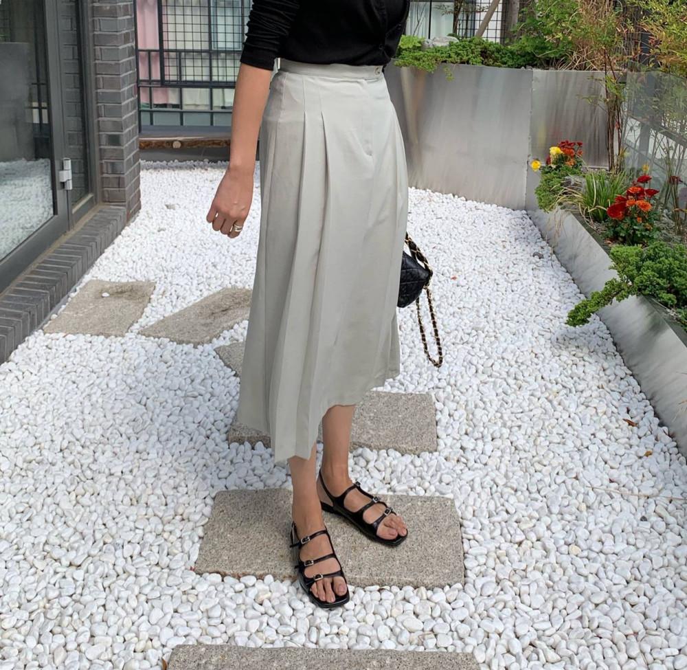 [시즌오프할인]사이드 플리츠 라임 스커트 라임 네이비 S-M