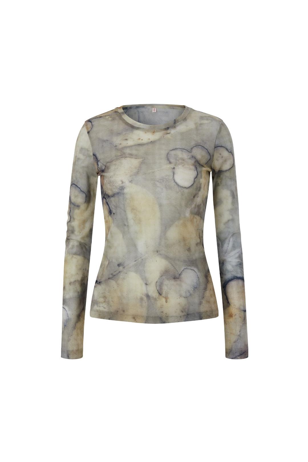 LEAF DYED MESH LONG SLEEVE TOP