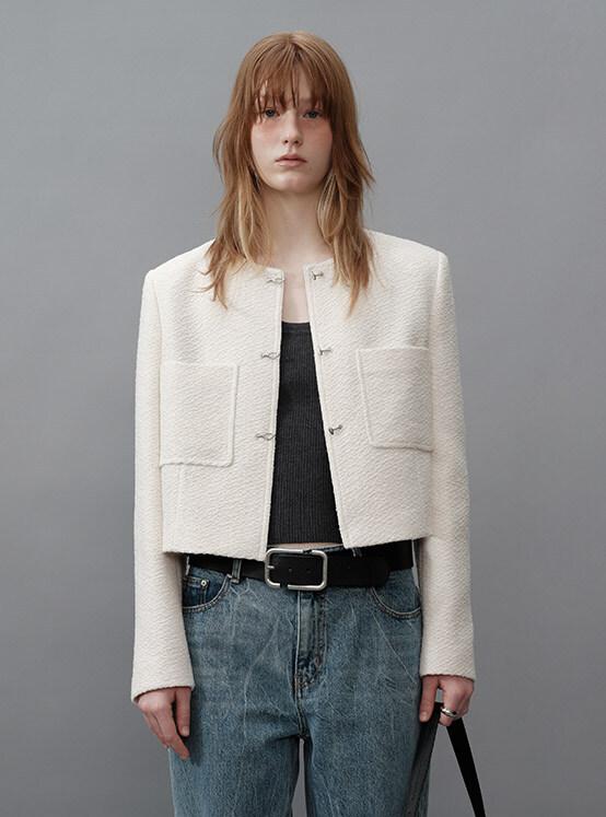 Pocket Tweed Jacket in Ivory VW4SJ003-03
