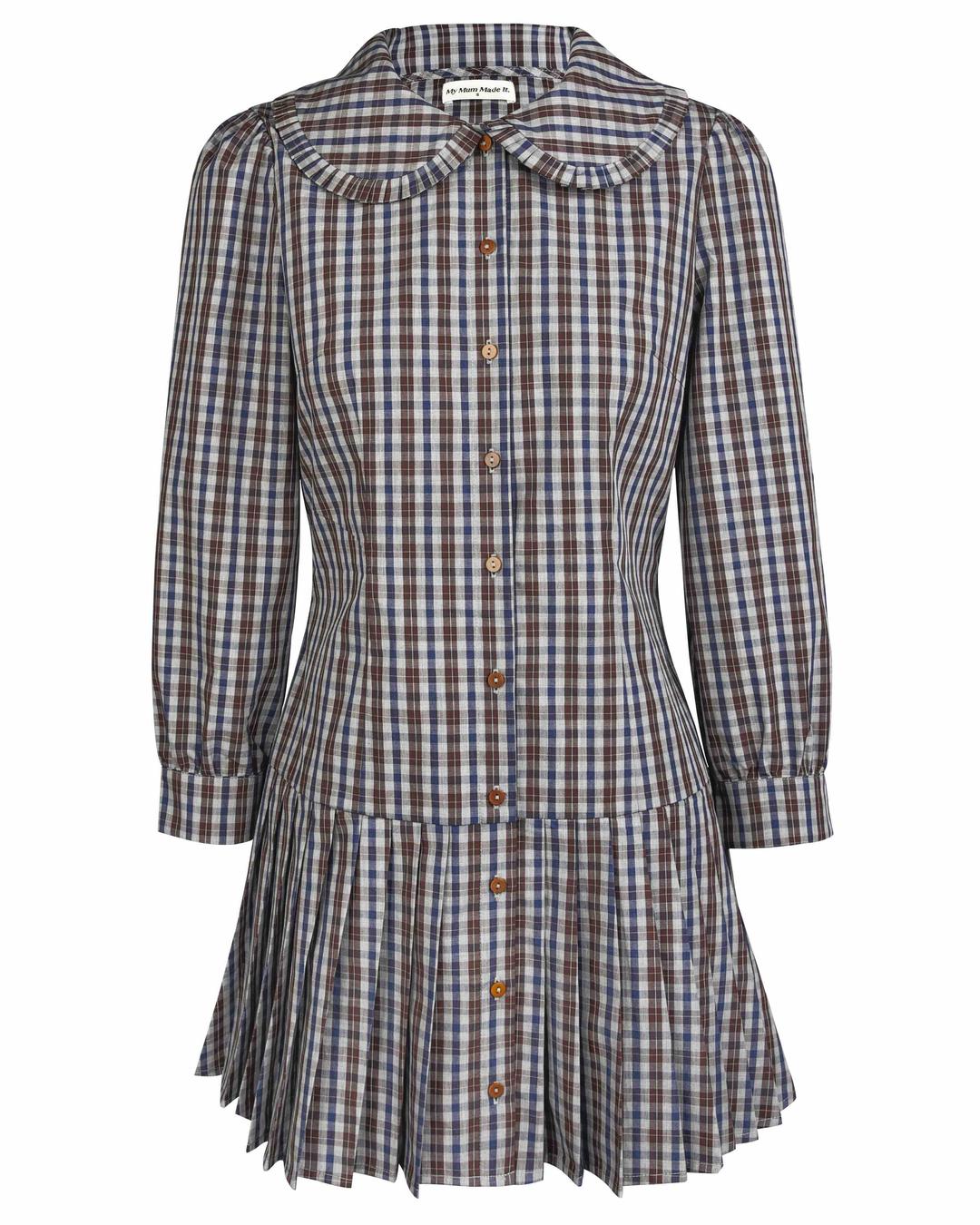 Pleat Shirt Dress - Dark Check - XS