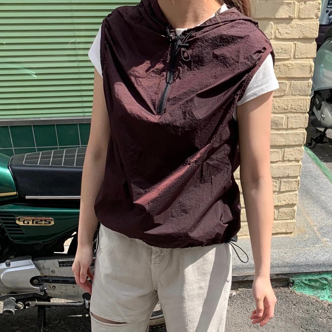 [고프코어/빈티지] 호시 썸머 나일론 스트링 크롭 후드 조끼