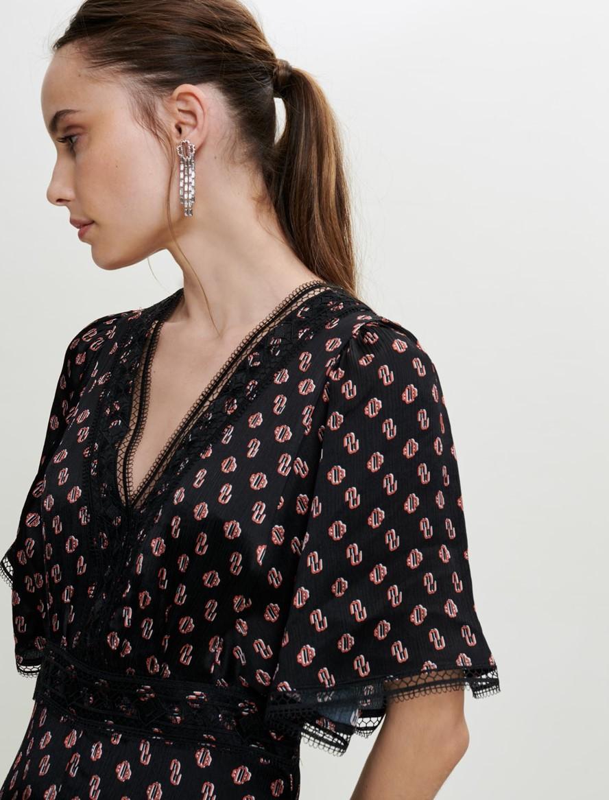RACHELINA 실크 스카프 프린팅 드레스 Maje printed silk scarf dress MFPRO02025 Little Black M Monogramme