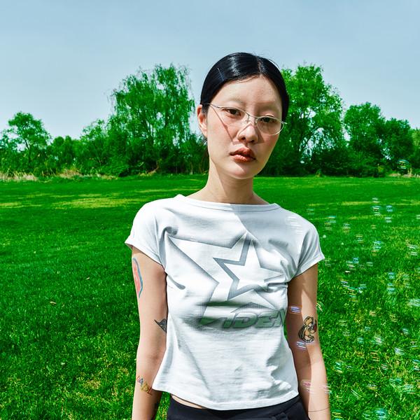 Women shooting star half sleeve [light grey]