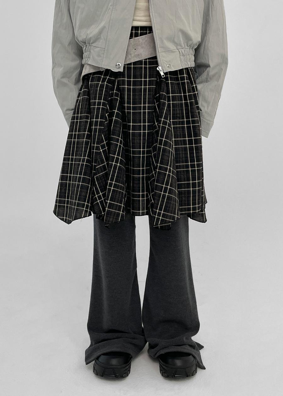 뷰키 체크 언발 미디스커트
