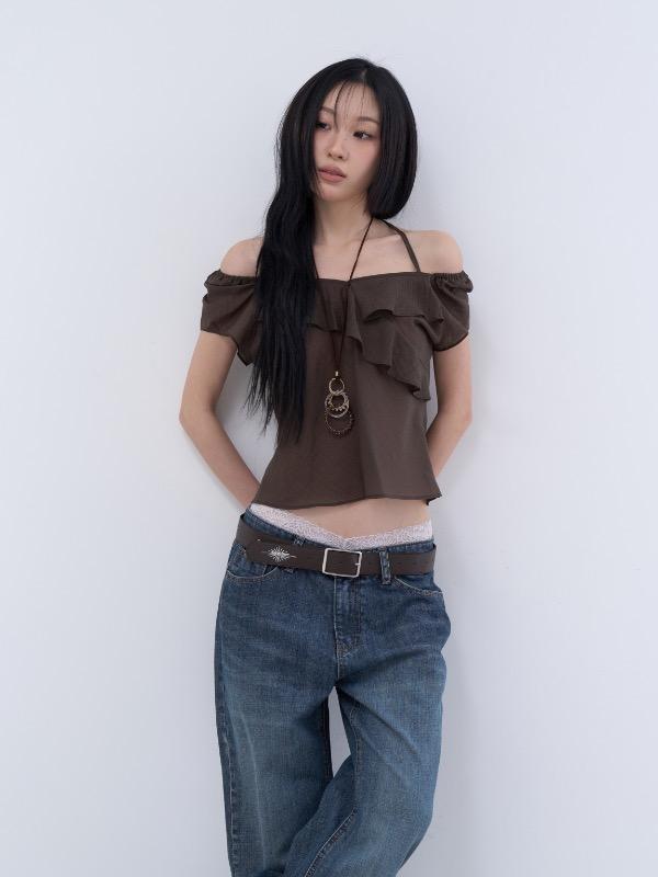 ruffle off strap blouse