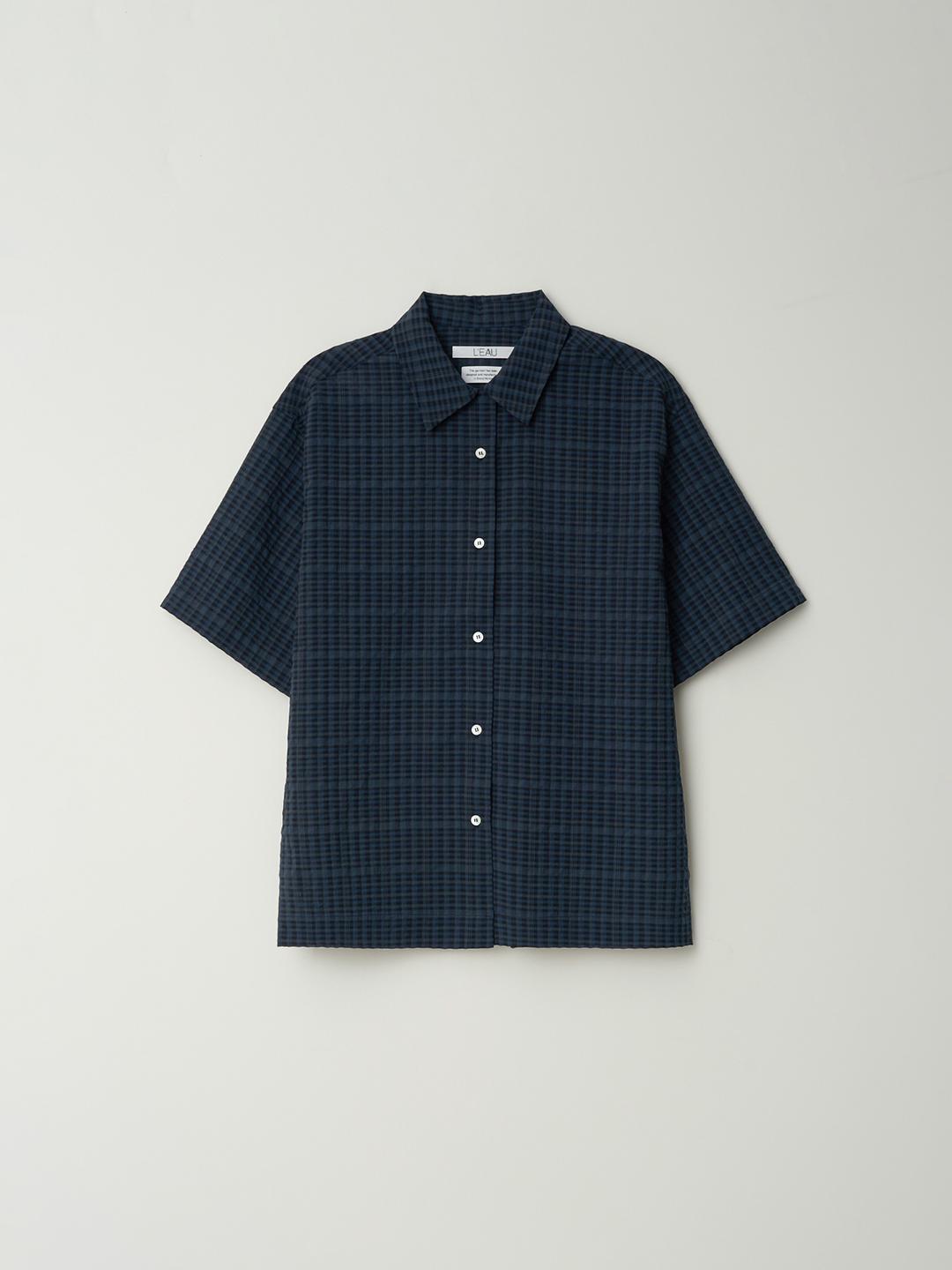 [4th] Check seersucker shirt_navy