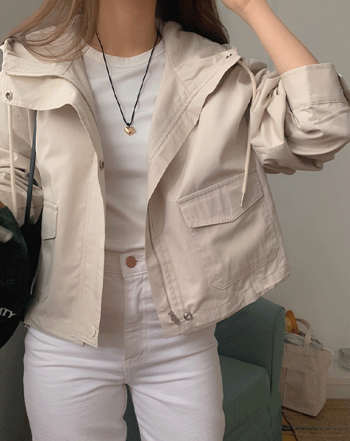 [MD추천] 모넬 옥스포드 데일리 세미크롭 후드점퍼 - 크림