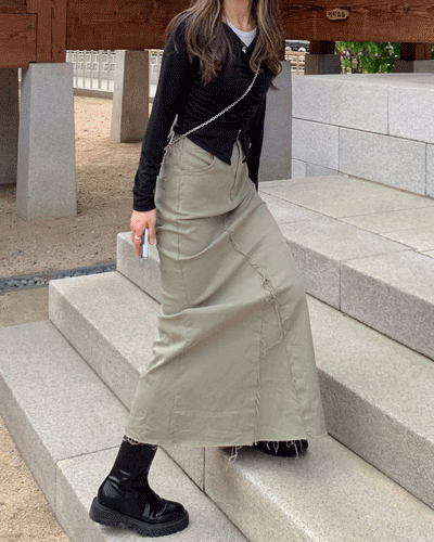 언발 절개 뒷밴딩 머메이드 롱 랩스커트 2color