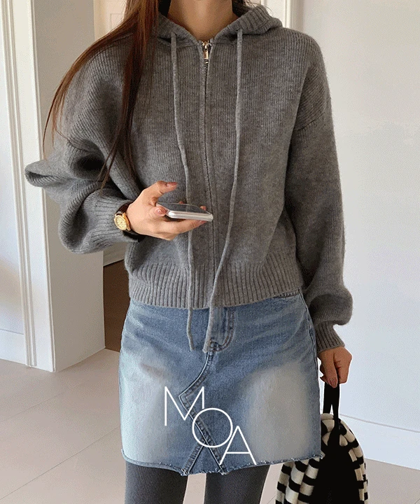 헤이지 니트 후드 집업 -5color