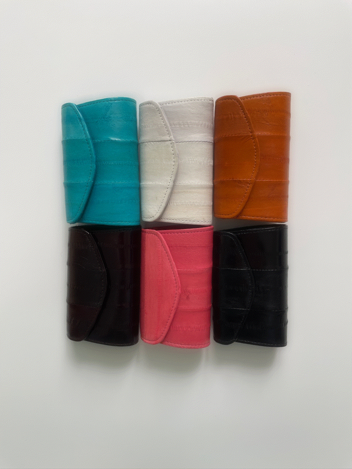 핸드메이드 빈티지 장어 가죽 파스텔 똑딱이 동전 미니 지갑 월렛
