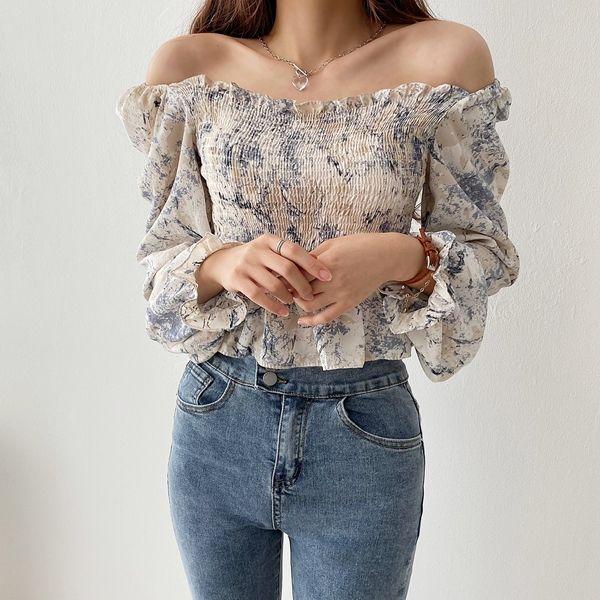 [설렘주의]수채화 스모크 스퀘어 주름 블라우스2color 메종스튜디오 스모크밴딩 크롭스타일 오프숄더가능