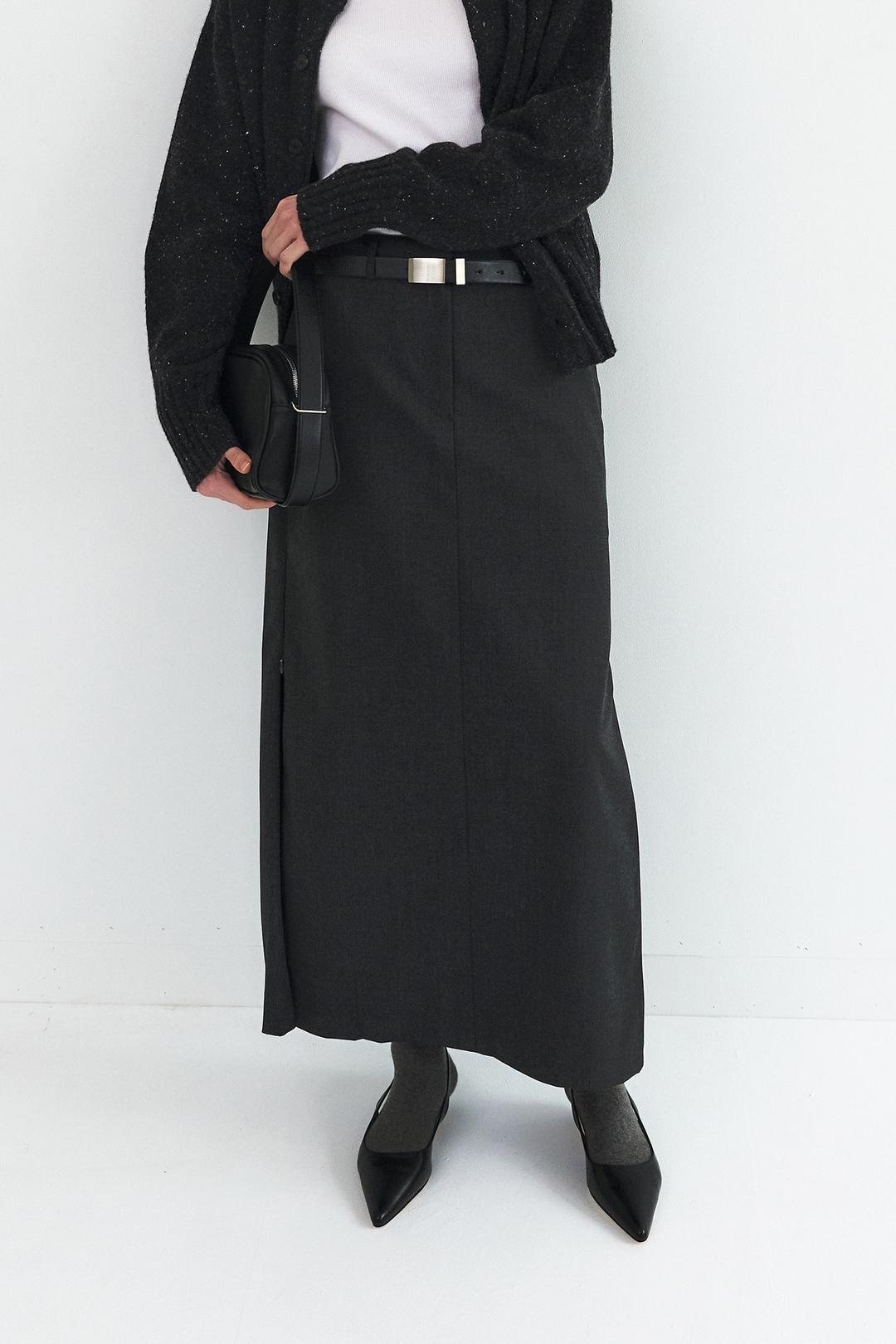 CONCEAL-ZIP WOOL MAXI SKIRT - CHARCOAL (W)