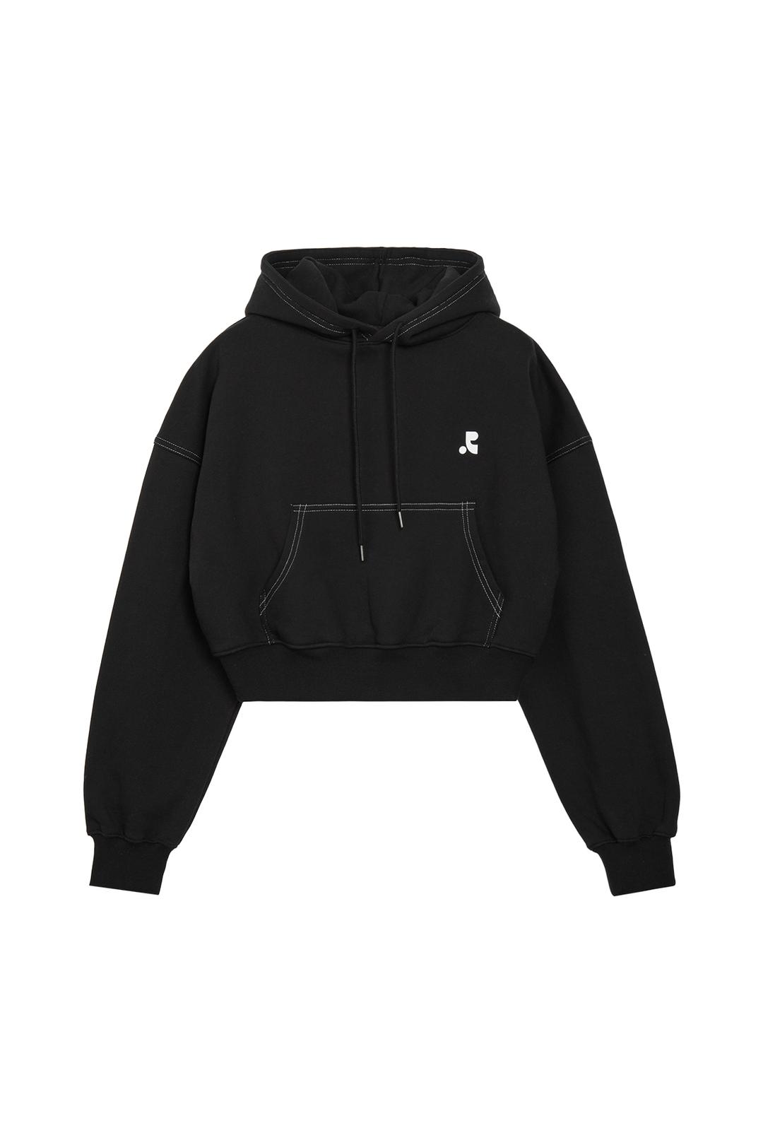 STITCH CROPPED HOODIE - BLACK