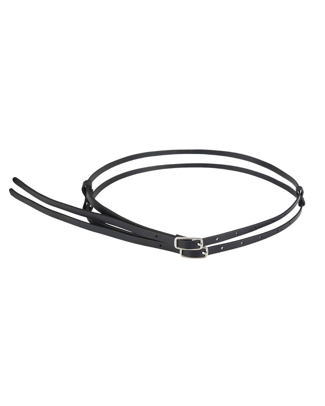 TWIN BUCKLE THIN LEATHER BELT, BLACK