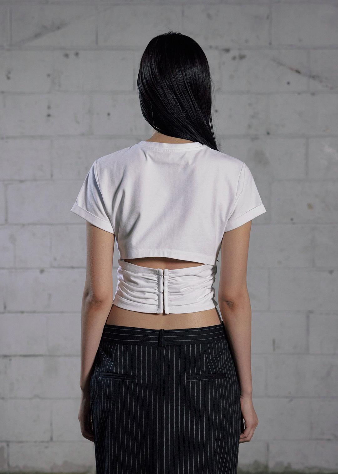 BACK HOOKED SHIRRING T, WHITE