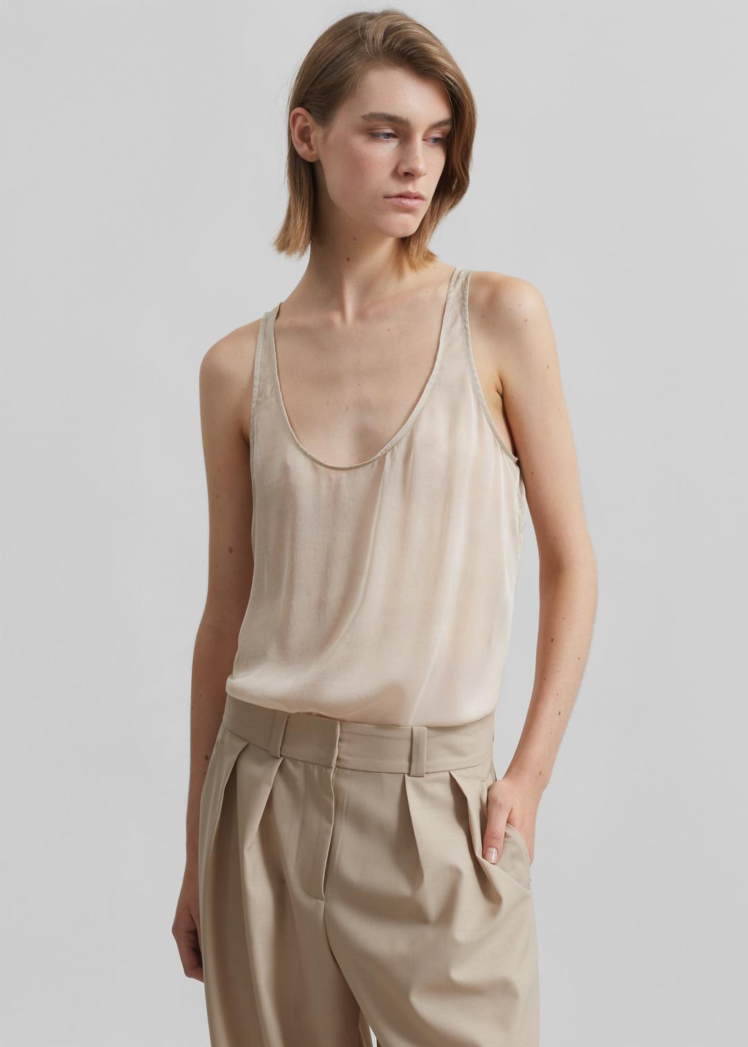 Oria Sheer Silk Chiffon Tank - Beige - XS