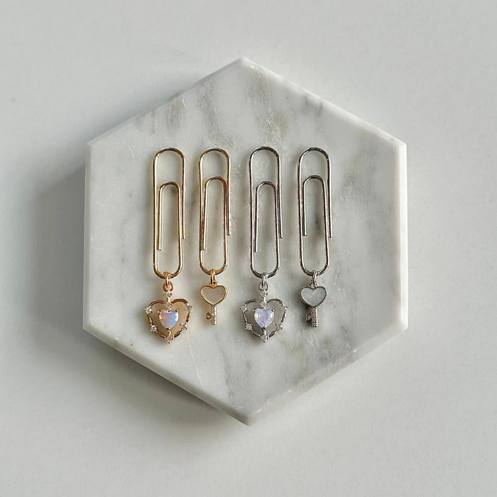 하트 & 열쇠 미니 클립 세트 홀로그램 하트 책갈피 북마크