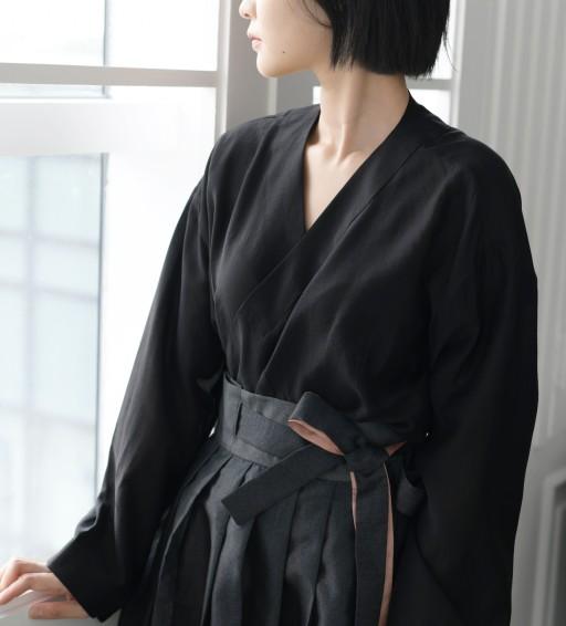 하녹 저고리 블라우스 검정