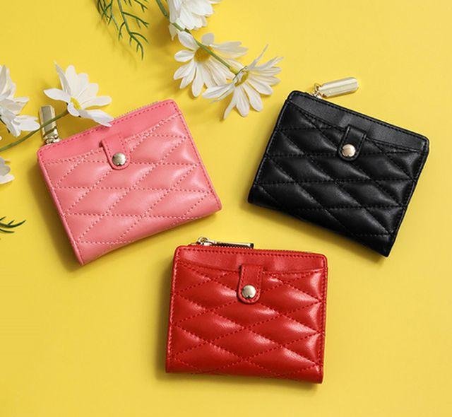 천연 양가죽 퀼팅 카드 지갑 반지갑 동전지갑 6컬러