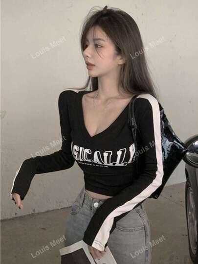 알파벳 프린트 퍼즐 사이드 이음매 쇼트 티셔츠