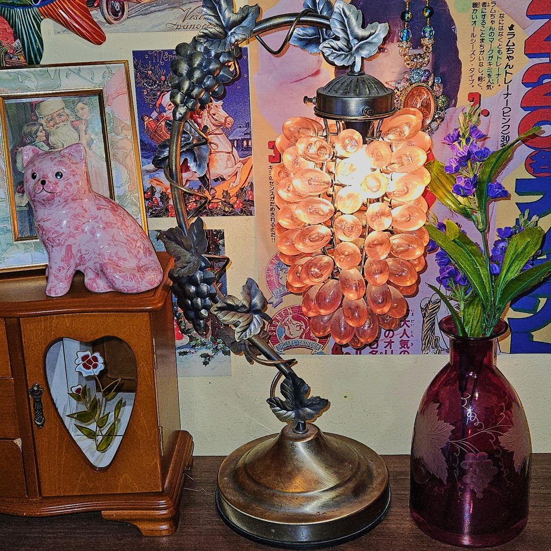 일본 엔틱 핑크 펄 포도 넝쿨 빅 스탠드 조명