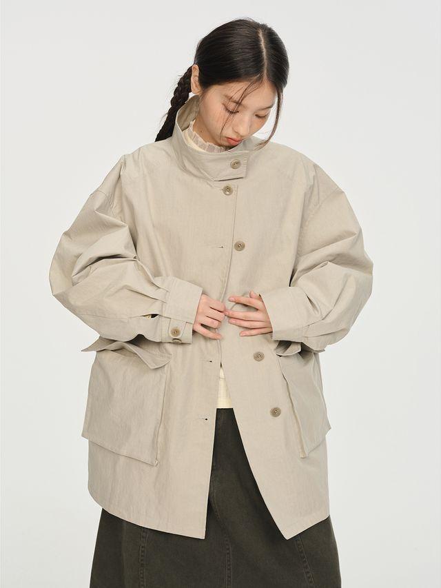 [ODD MAKER] Stand Collar Long Work Jacket