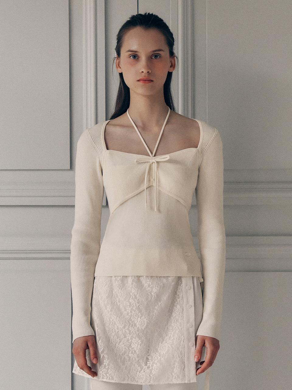 RIBBON HALTER KNIT IVORY