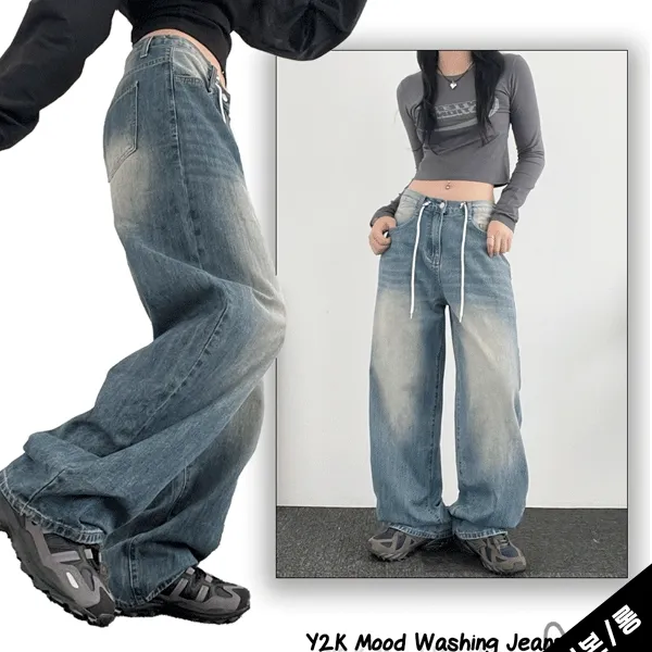 [빅사이즈] ~2xl 숏/기본/롱 3가지 기장 기획 워싱 하이웨스트 투웨이 와이드 허리끈 스토퍼 조절가능 데님팬츠 (3color)