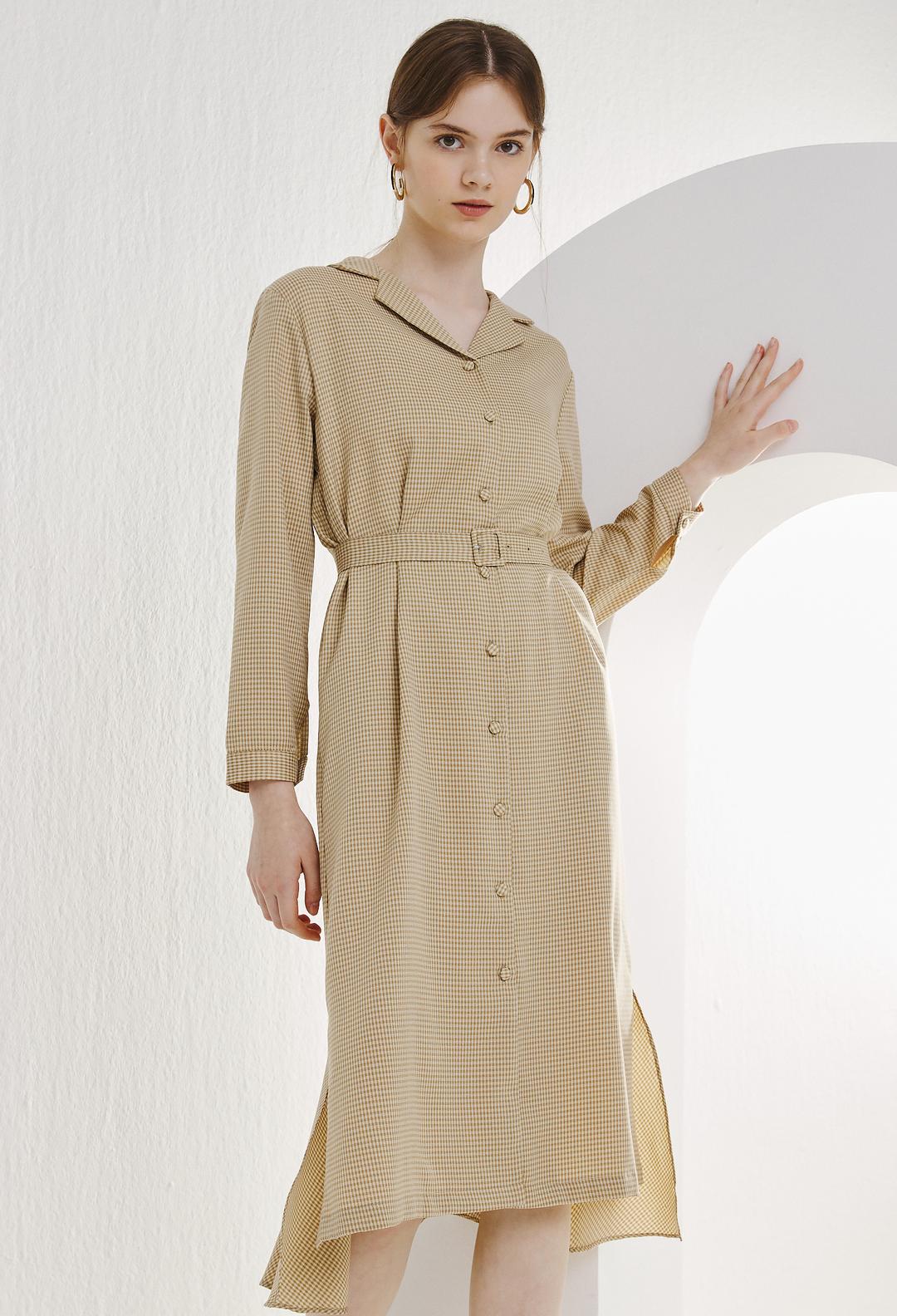 체크 칼라 원피스 +벨트포함 (DARK/BEIGE)