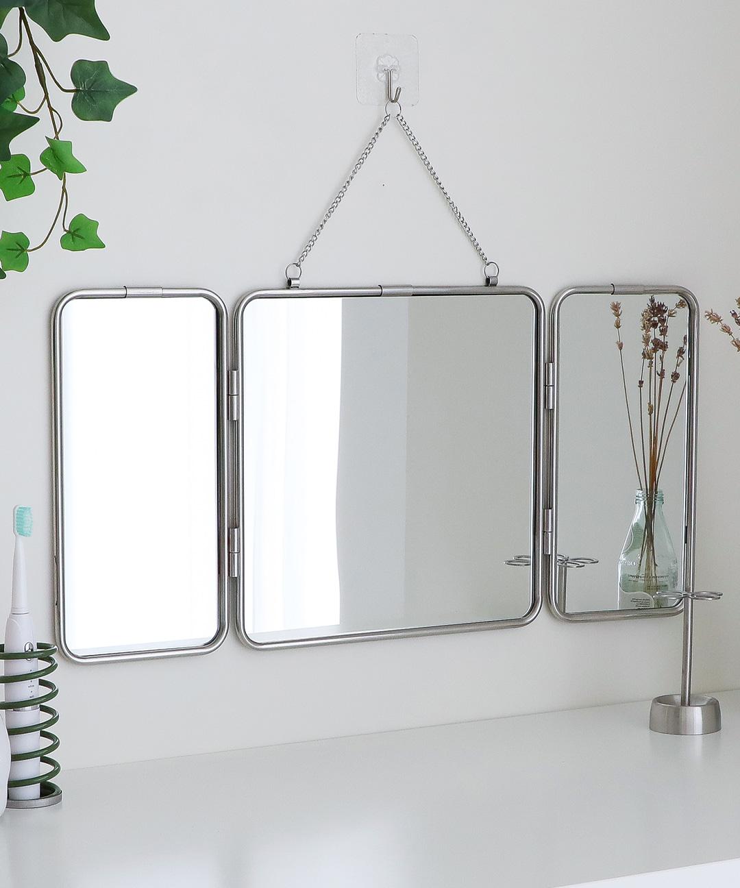 빌레뜨 실버 스텐 접이식 카페 화장대 인테리어 벽걸이 거울 60x30