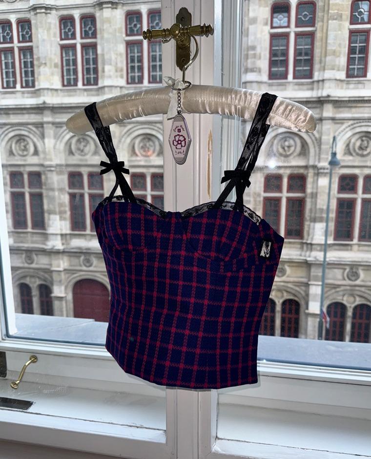 루시아 퍼플 체크 탑