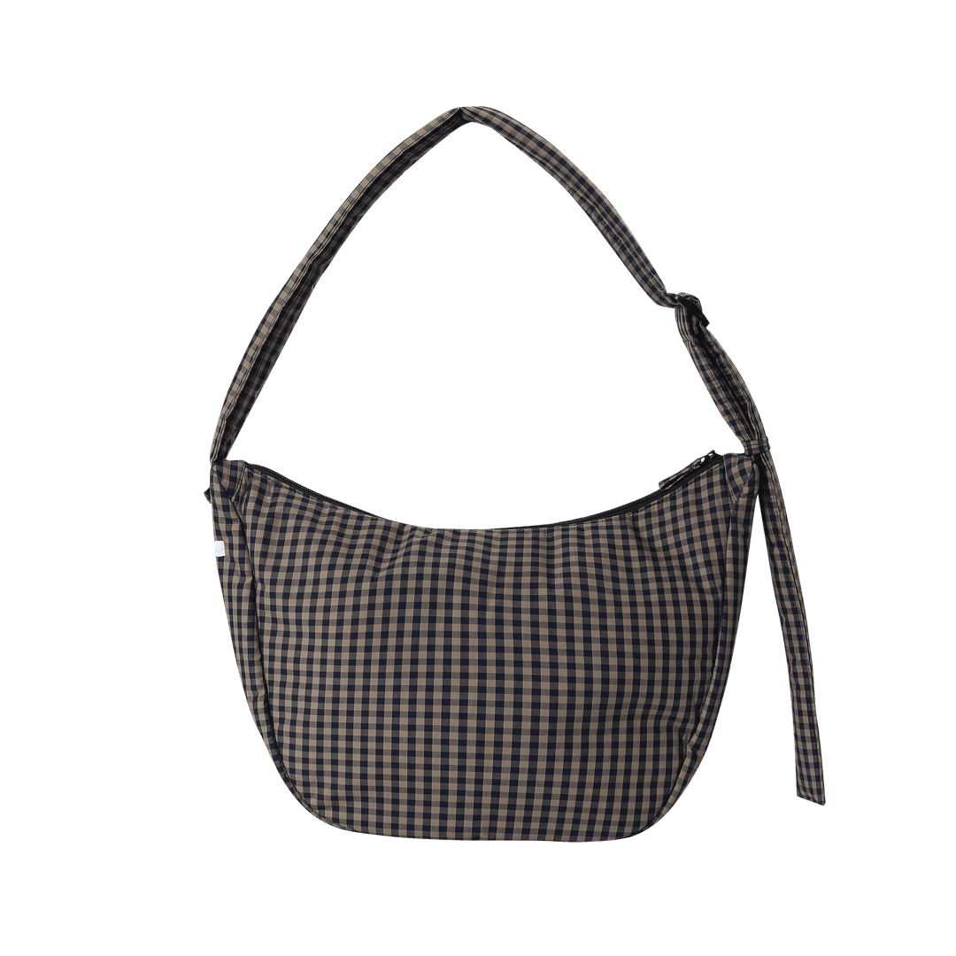 PADDED GINGHAM SHOULDER BAG, BROWN (Large)