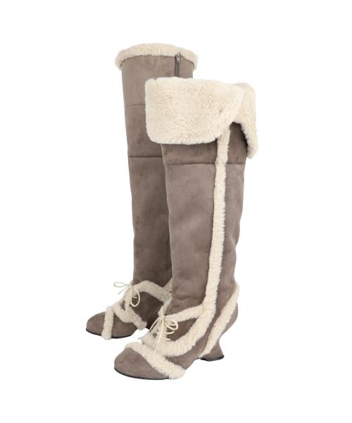 Asym Shearling Wedge Boot / Stone Brown
