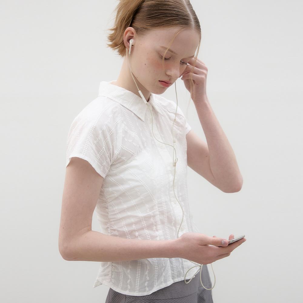 Broderie Shirring Shirt - White