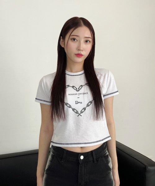 하트 세미 크롭티 화이트