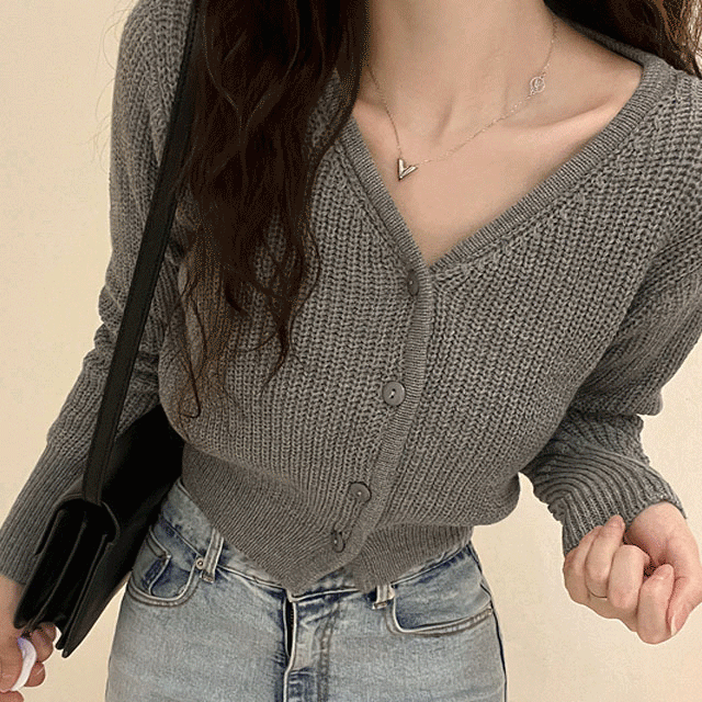 024  브이넥 울 니트 크롭 쫀쫀 레이어드 꾸안꾸 스쿨룩 가을 겨울 가디건